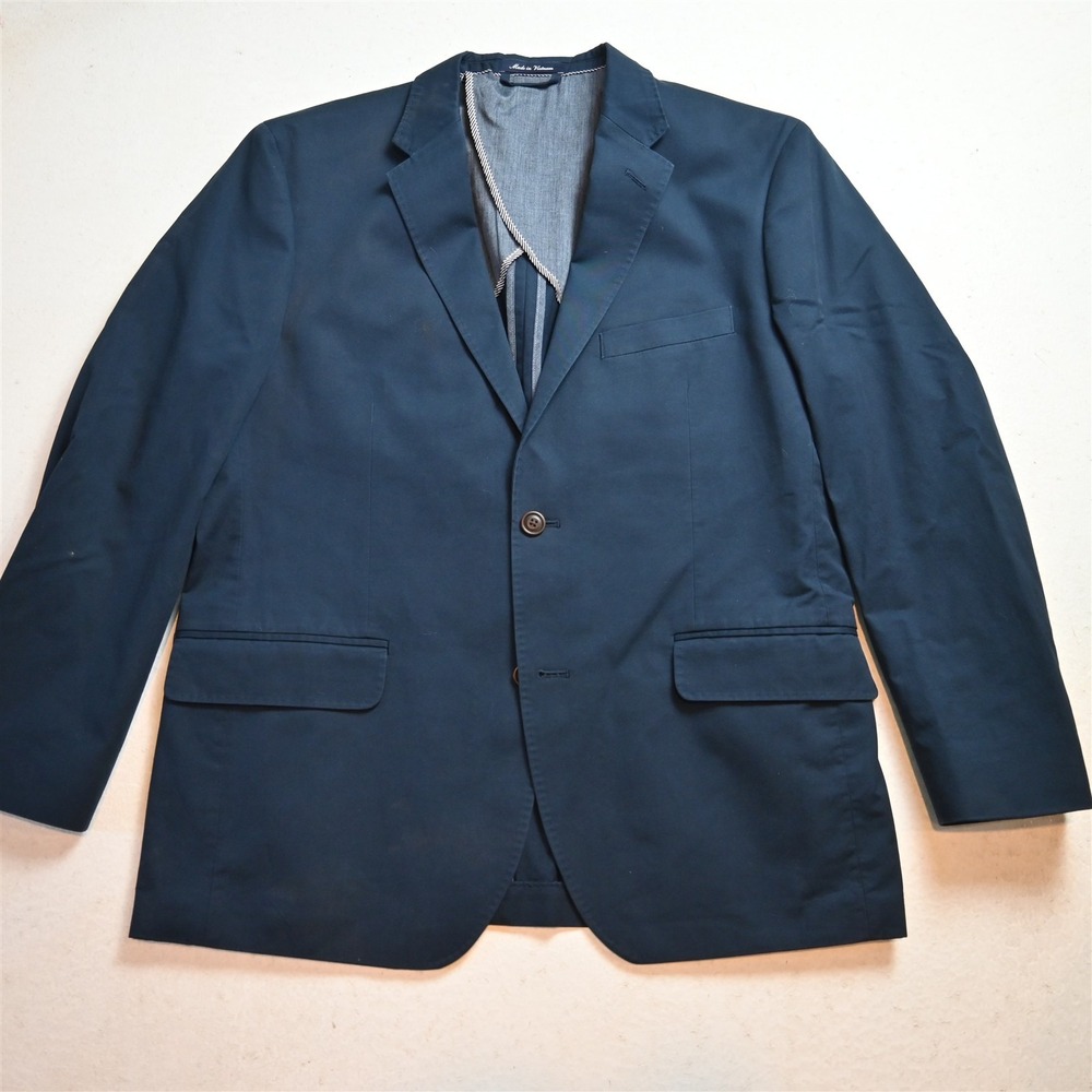 Lands End 42S Blue 100% Cotton Tailored Fit Mens Blazer Suit Jacket Sport Coat